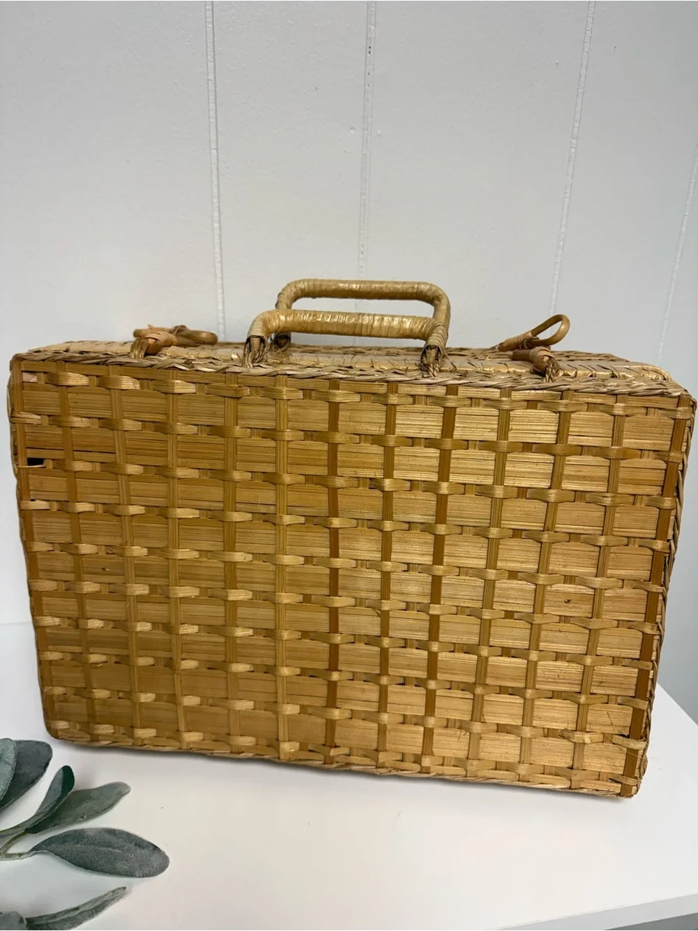 Vintage Woven Suitcase Basket | Natural Fiber Picnic Basket | Collected Home